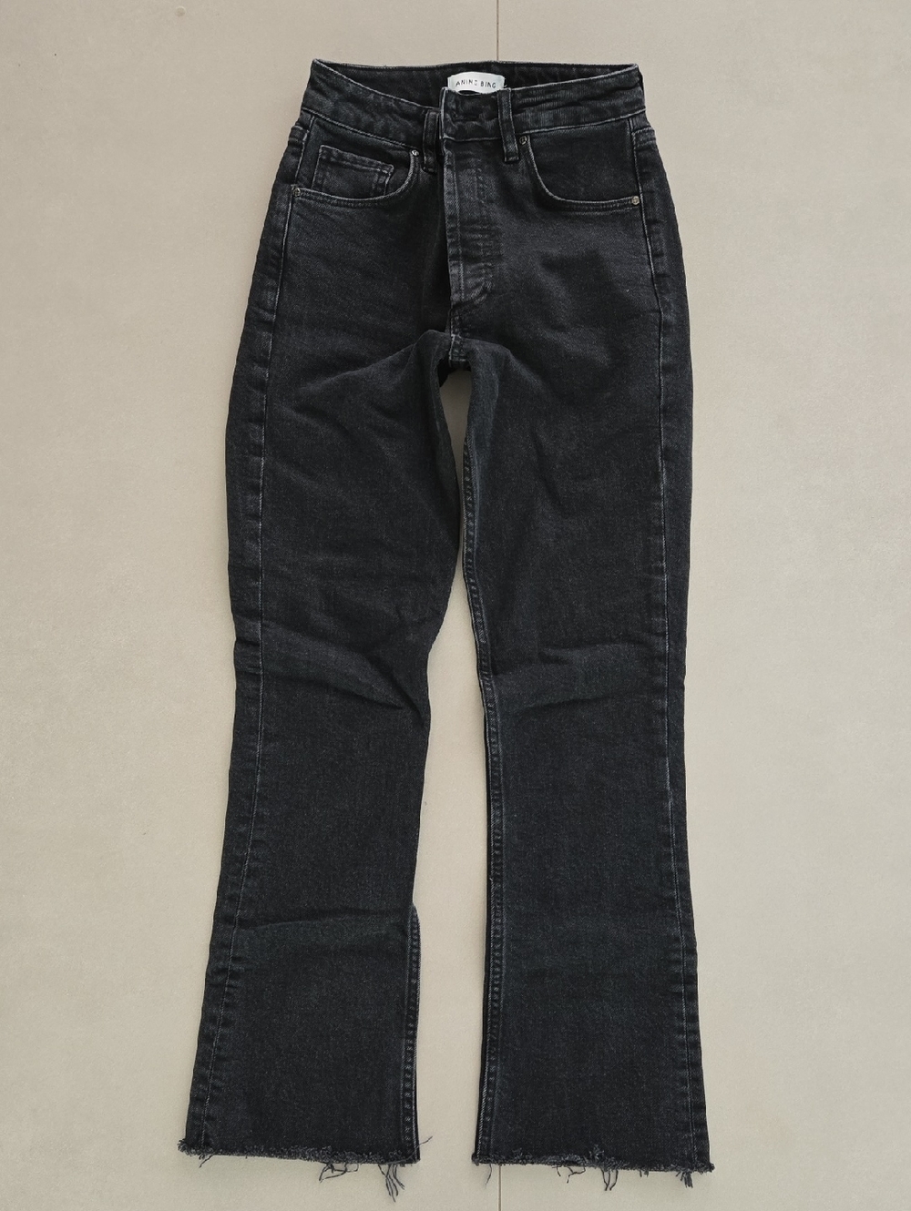 Anine Bing Washed Black Denim Jeans With Raw Hem Size 25